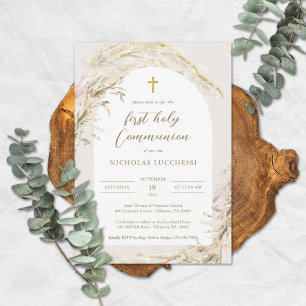 Boho Pampas Grass Modern Communion Invitation