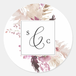 Boho Pampas Grass Monogram Wedding Envelope Seals
