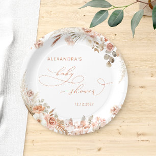 Boho Pampas Grass Neutral Baby Shower Modern Paper Plate