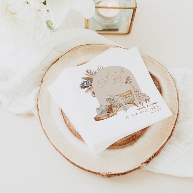 Boho Pampas Grass Neutral Baby Shower Napkin (Creator Uploaded)