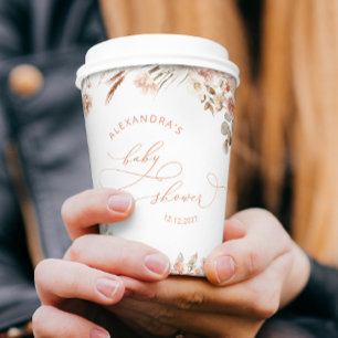 Boho Pampas Grass Neutral Baby Shower Paper Cup