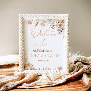 Boho Pampas Grass Neutral Baby Shower Welcome Poster