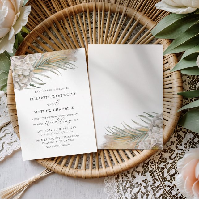 Boho Pampas Grass & Neutral Floral Wedding Invitation (Creator Uploaded)