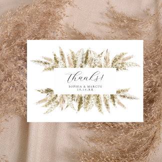 Boho Pampas Grass Neutral Rustic Design Wedding Thank You Card