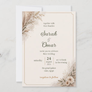 Boho Pampas Grass Neutral Wedding Invitation