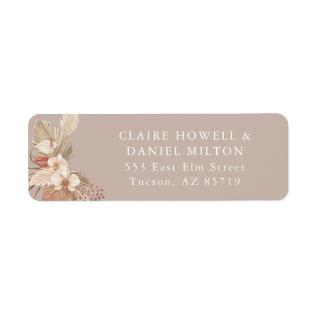 Boho Pampas Grass Neutrals Return Address Return Address Label (Front)