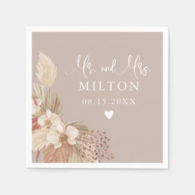 Boho Pampas Grass Neutrals Wedding Napkin (Front)