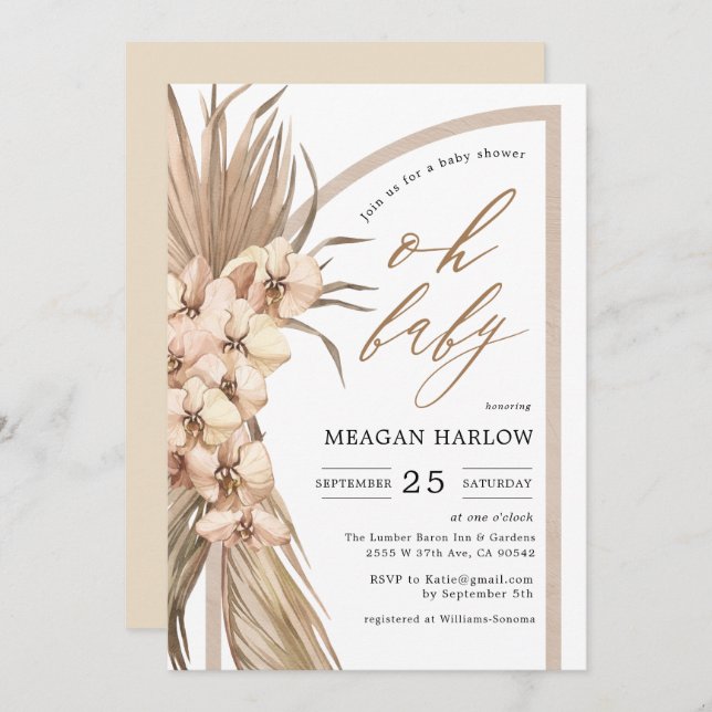 Boho Pampas Grass Oh Baby Shower Invitation (Front/Back)