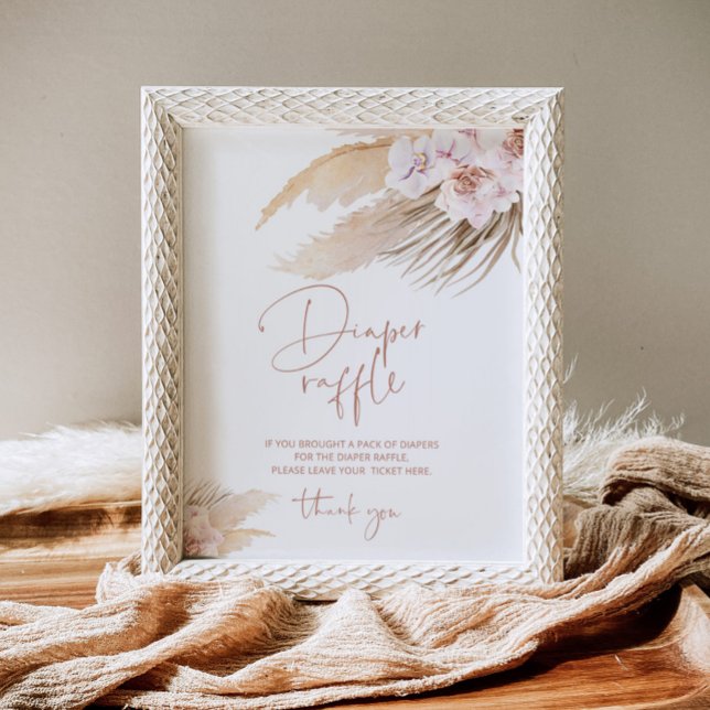 Boho pampas grass orchid bohemian diaper raffle poster (Creator Uploaded)