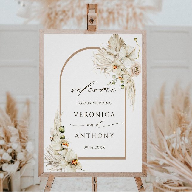 Boho Pampas Grass Orchid Floral Wedding Welcome  Poster (Creator Uploaded)