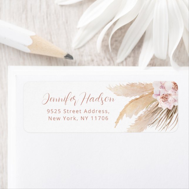 Boho pampas grass orchid Return Address  Label (Insitu)