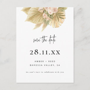 Boho Pampas Grass Palm Floral Blush Save The Date Invitation Postcard