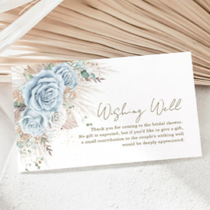 Boho Pampas Grass Pastel Blue Floral Wishing Well Enclosure Card
