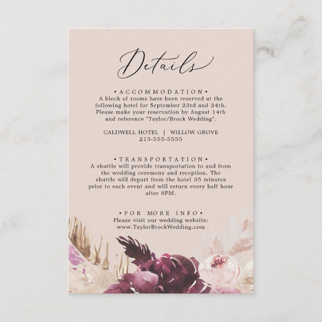 Boho Pampas Grass | Peach Details Enclosure Card (Front)