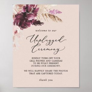 Boho Pampas Grass   Peach Unplugged Ceremony Sign