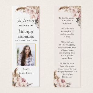 Boho Pampas Grass Photo Funeral Memorial Bookmark