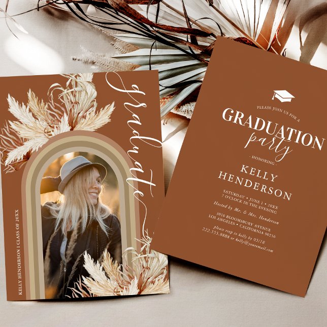 Boho Pampas Grass Photo Graduation Invitation (Creator Uploaded)