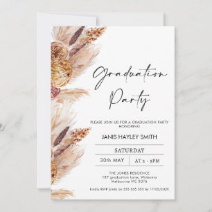 Boho Pampas Grass Photo Graduation Party Invitation