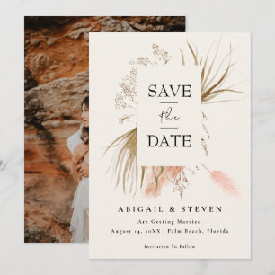 Boho Pampas Grass Photo   Modern Tropical Wedding Save The Date