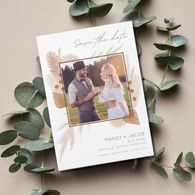 Boho Pampas Grass Photo Wedding Save The Date (Creator Uploaded)