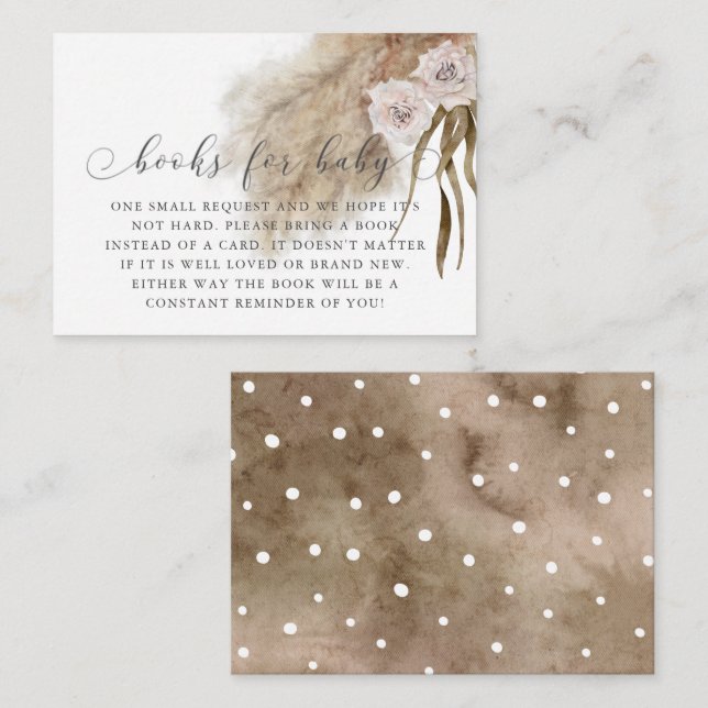Boho Pampas Grass Pink Baby Shower Book Request Enclosure Card (Front/Back)
