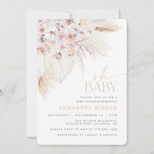 Boho Pampas Grass Pink Baby Shower Invitation