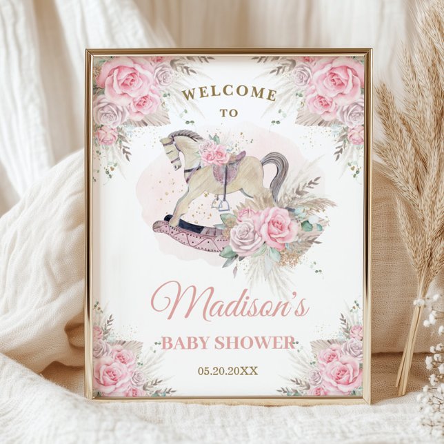 Boho Pampas Grass Pink Floral Rocking Horse Baby Poster (Creator Uploaded)