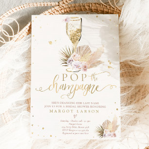 Boho Pampas Grass Pop the Champagne Bridal Shower Invitation