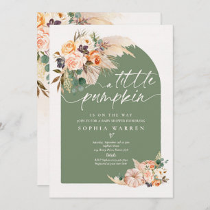 Boho Pampas Grass Pumpkin Baby Shower Sage Green Invitation