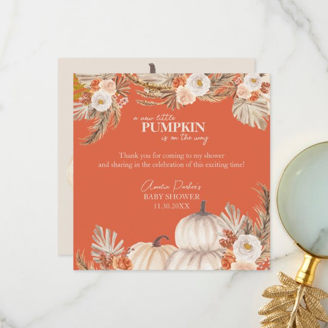 Boho Pampas Grass Pumpkin Thank You Card (Front/Back In Situ)