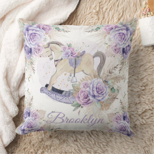 Boho Pampas Grass Purple Floral Rocking Horse Cushion