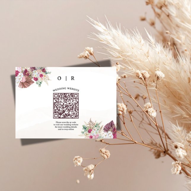 Boho Pampas Grass QR Code Wedding Enclosure Card  (Creator Uploaded)