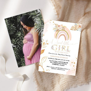 Boho Pampas Grass Rainbow Baby Girl Baby Shower Invitation