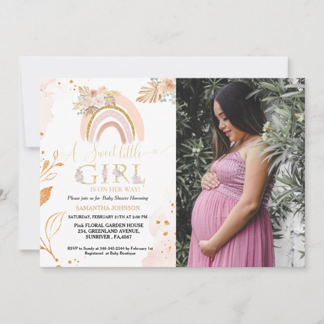 Boho Pampas Grass Rainbow Desert Girl Baby Shower Invitation (Front)
