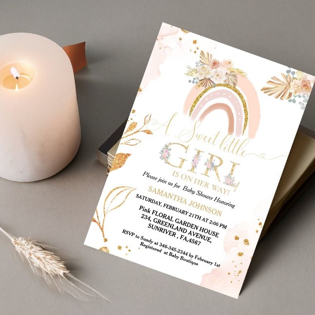 Boho Pampas Grass Rainbow Desert Girl Baby Shower Invitation (Creator Uploaded)
