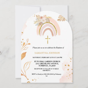 Boho Pampas Grass Rainbow Girl BAptism Christening Invitation
