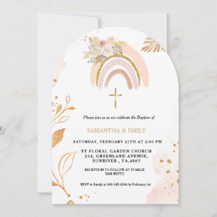 Boho Pampas Grass Rainbow Girl BAptism Christening Invitation