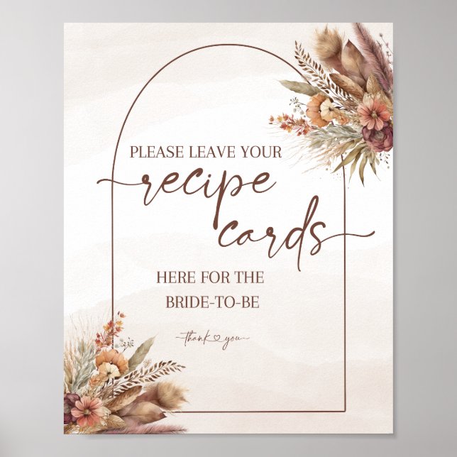 Boho Pampas Grass Recipe Cards Sign (Front)