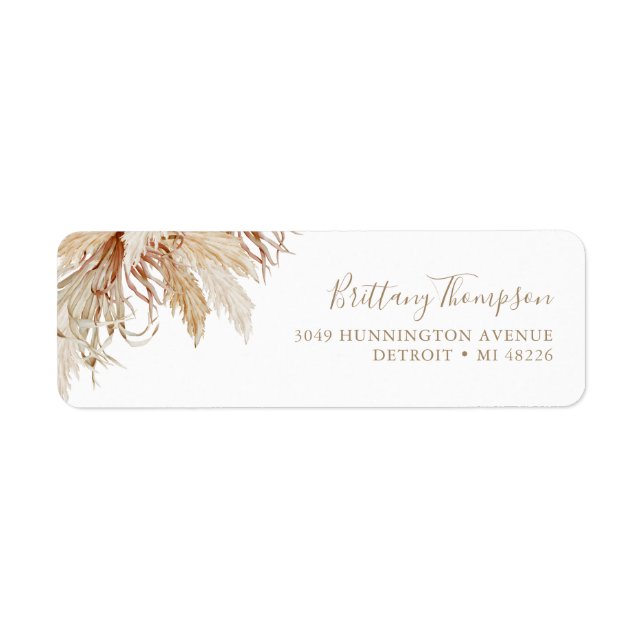 Boho Pampas Grass Return Address Label (Front)