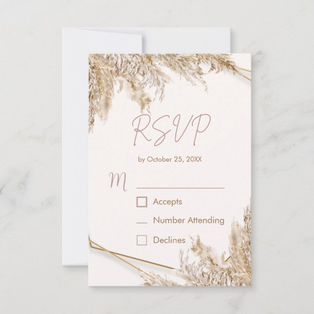 Boho Pampas Grass RSVP Card | Neutral Beige Blush  (Front)