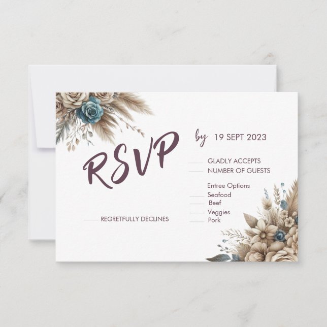 Boho Pampas Grass RSVP Card White (Front)