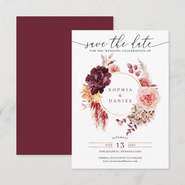 Boho Pampas Grass Rustic Floral Save The Date Invitation (Front/Back)