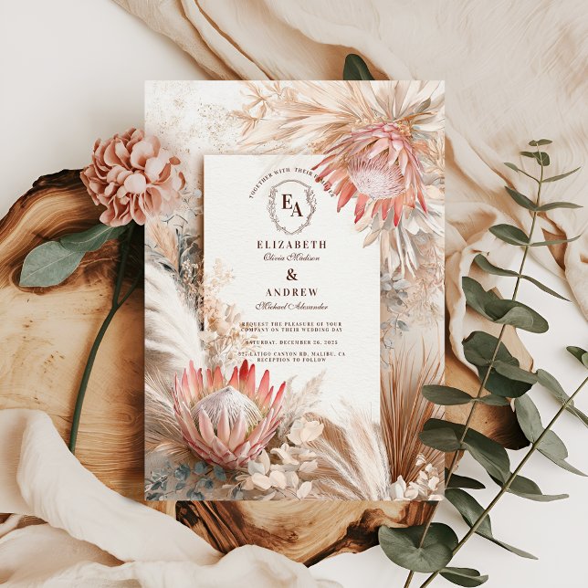 Boho Pampas Grass Rustic Wedding Design Invitation (Creator Uploaded)