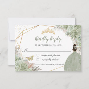 Boho Pampas Grass Sage Green Floral Quinceañera  RSVP Card