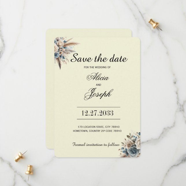 Boho Pampas Grass Save the Date (Front/Back In Situ)