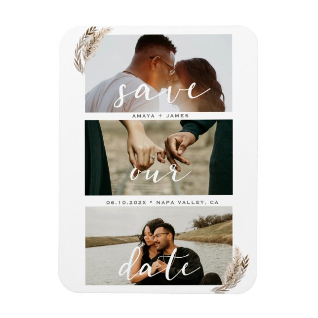 Boho Pampas Grass Save The Date Wedding Magnet (Vertical)