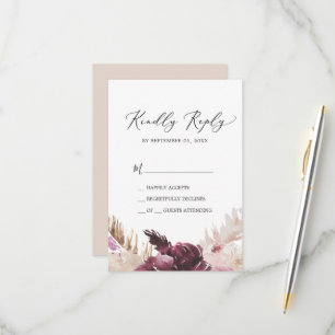 Boho Pampas Grass Simple RSVP Card