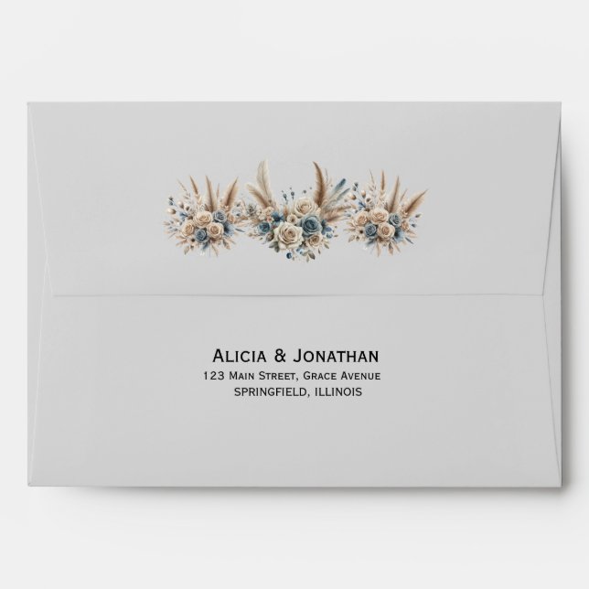 Boho Pampas Grass Simple Wedding Envelope (Back (Top Flap))
