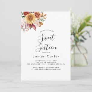 Boho Pampas Grass Sweet Sixteen Birthday Invitation