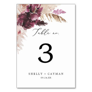 Boho Pampas Grass Table Number